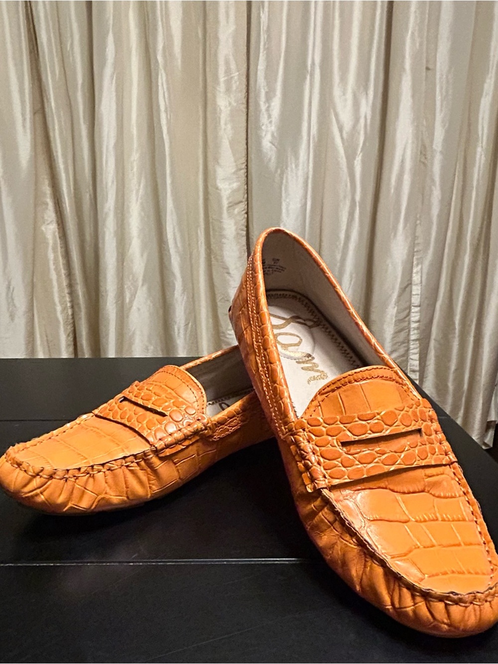 Sam Edelman Orange Croc-Embossed Penny Loafers - Women's